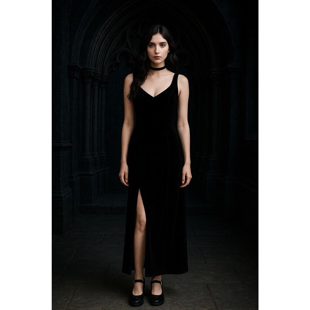 Sexy Witchy Vintage Jessica McClintock Maxi Dress 5/6 Y2K Goth Velvet - Picture 3 of 16